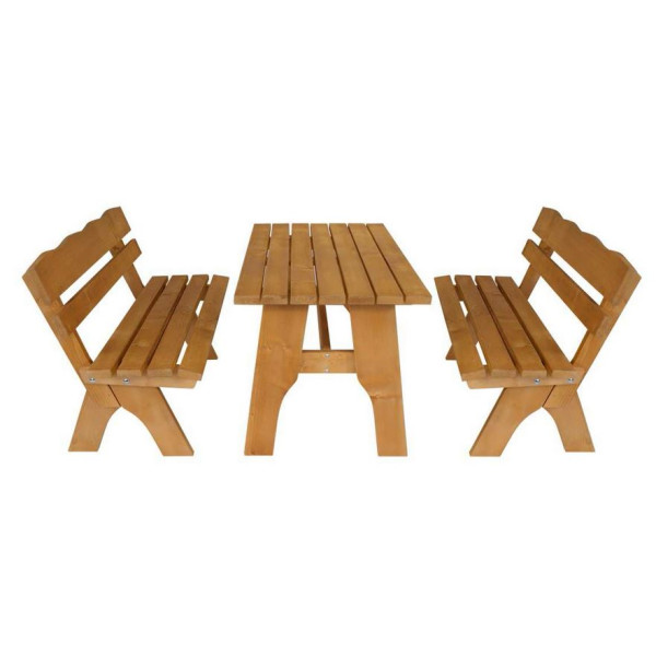Gartengarnitur Sitzgruppe Tisch Bank 3teilig aus Kiefernholz massiv hellbraun 120 cm