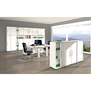 Kerkmann Schiebetürenregal Büroregal 4493 Move2 Move3 Start up 5 OH 100x40x183cm Korpus weiß abschließbar