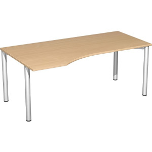 Gera PC-Schreibtisch Bürotisch 4 Fuß Flex Freiform links 1800x800/1000mm ahorn buche lichtgrau weiß