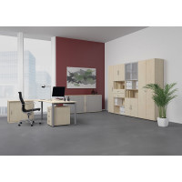 Gera PC-Schreibtisch Bürotisch 4 Fuß Flex Freiform links 1800x800/1000mm ahorn buche lichtgrau weiß