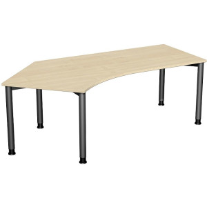 Gera Winkel-Schreibtisch 4 Fuß Flex 135° links höhenverstellbar 2166x1130x680-800mm ahorn buche lichtgrau weiß