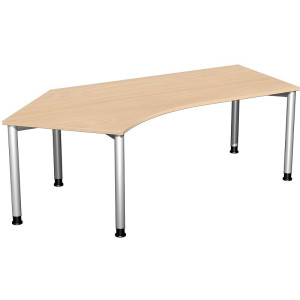 Gera Winkel-Schreibtisch 4 Fuß Flex 135° links höhenverstellbar 2166x1130x680-800mm ahorn buche lichtgrau weiß
