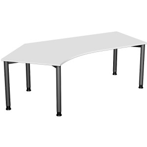 Gera Winkel-Schreibtisch 4 Fuß Flex 135° links höhenverstellbar 2166x1130x680-800mm ahorn buche lichtgrau weiß