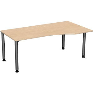 Gera PC-Schreibtisch Bürotisch 4 Fuß Flex Freiform rechts höhenverstellbar 1800x800/1000x680-800mm ahorn buche lichtgrau weiß