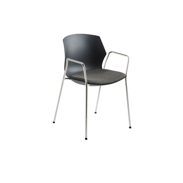 Mayer myPrimo 2511 01 Stapelstuhl 4- Fuß-Gestell Chrom Stoff grau meliert