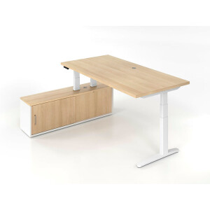 Büro Schreibtisch Stehtisch höhenverstellbar 160x80 cm m. Sideboard mit Memory-Schalter