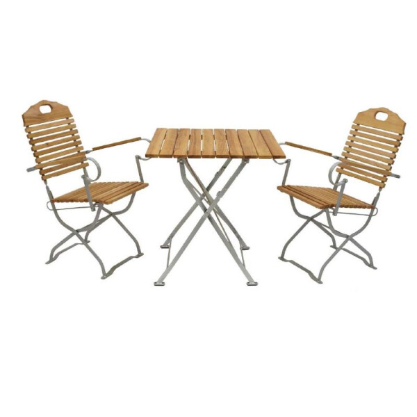 Gartengarnitur 999096F Kurgarten-Garnitur Tisch Stuhl 3-teilig, Flachstahl verzinkt + Robinie