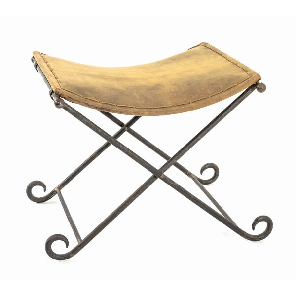 Klapphocker Hocker vintage Echt Leder gepolstert Stahlrohr klappbar