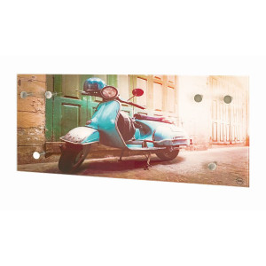 Garderobenleiste Wandgarderobe Motiv Scooter Sicherheitsglas mit Printmotiv 6 Haken Edelstahllook
