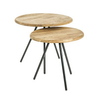 Beistelltisch Couchtisch Massivholz Eiche Vollstahl schwarz D:50cm H:43cm