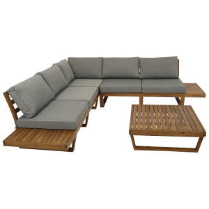 Lounge Set aus Akazienholz, mit Polstern