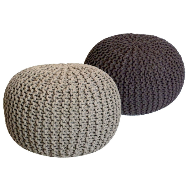 Sitzhocker Pouf SET 2 Stück Ø 55 cm H 37 cm Strickhocker Grobstrick-Optik braun schwarz