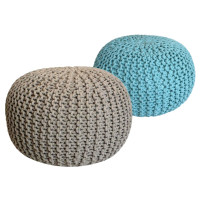 Sitzhocker Pouf SET 2 Stück Ø 55 cm H 37 cm Strickhocker Grobstrick-Optik braun blau