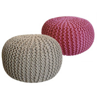 Sitzhocker Pouf SET 2 Stück Ø 55 cm H 37 cm Strickhocker Grobstrick-Optik braun rot