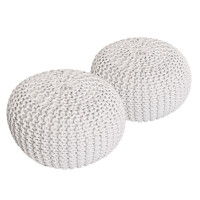 Sitzhocker Pouf SET 2 Stück Ø 55 cm H 37 cm Strickhocker Grobstrick-Optik weiss weiss