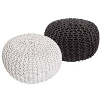 Sitzhocker Pouf SET 2 Stück H 37 cm Strickhocker  Grobstrick-Optik weiss schwarz