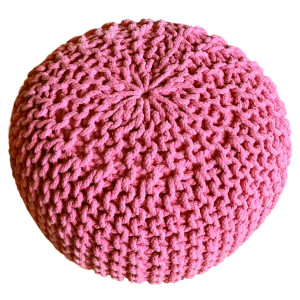 Sitzhocker Pouf SET 2 Stück Ø 55 cm H 37 cm Strickhocker Grobstrick-Optik weiss rot