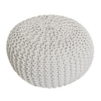 Sitzhocker Pouf SET 2 Stück Ø 55 cm H 37 cm Strickhocker Grobstrick-Optik weiss rot