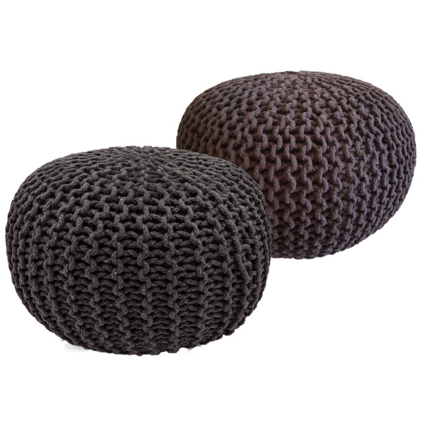 Sitzhocker Pouf SET 2 Stück H 37 cm Strickhocker Grobstrick-Optik schwarz braun