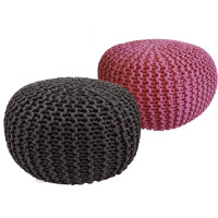 Sitzhocker Pouf SET 2 Stück Ø 55 cm H 37 cm Strickhocker Grobstrick-Optik schwarz rot