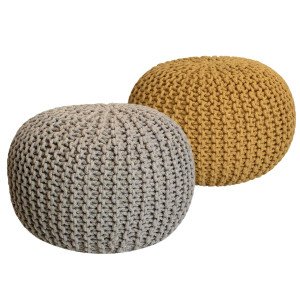 Sitzhocker Pouf SET 2 Stück Ø 55 cm H 37 cm Strickhocker Grobstrick-Optik nachhaltig