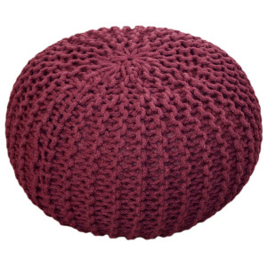 Sitzhocker Pouf SET 2 Stück Ø 55 cm H 37 cm Strickhocker Grobstrick-Optik braun rot