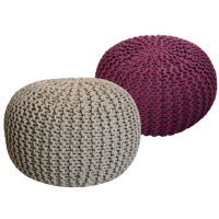 Sitzhocker Pouf SET 2 Stück Ø 55 cm H 37 cm Strickhocker Grobstrick-Optik braun rot