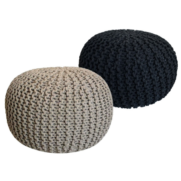 Sitzhocker Pouf SET 2 Stück H 37 cm Strickhocker Grobstrick-Optik braun schwarz