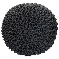 Sitzhocker Pouf SET 2 Stück H 37 cm Strickhocker Grobstrick-Optik schwarz blau
