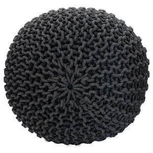 Sitzhocker Pouf SET 2 Stück Ø 55 cm H 37 cm Strickhocker Grobstrick-Optik schwarz rot