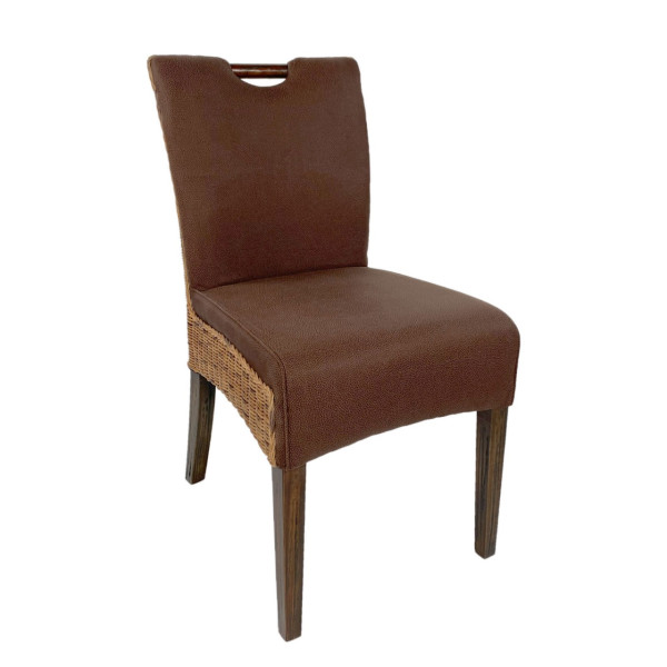 Rattanstuhl Esszimmer Stuhl Korbstuhl Bilbao mit Griff vollgepolstert Polster braun