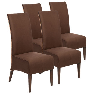 Rattanstühle Set 4 Stück Esszimmer Stühle Antonio braun Polster Wildleder-Optik cognac