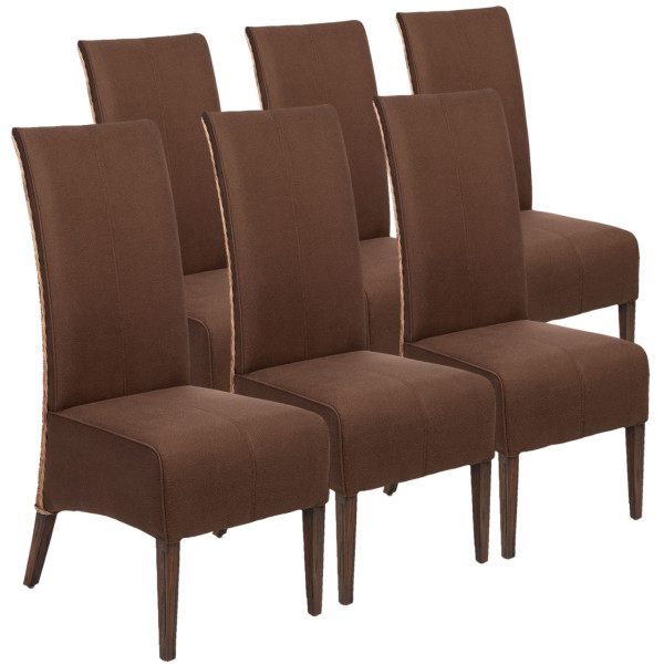 Rattanstühle Set 6 Stück Esszimmer Stühle Antonio braun Polster Wildleder-Optik