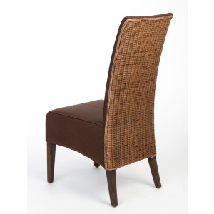 Rattanstühle Set 6 Stück Esszimmer Stühle Antonio braun Polster Wildleder-Optik