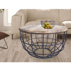 Couchtisch rund Lexington ø 75 cm Metall Gitter Drahtgestell Massivholz Tisch
