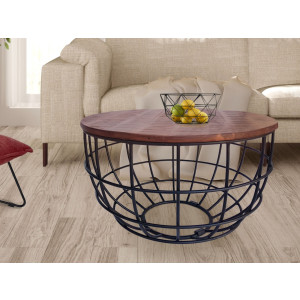 Couchtisch rund nachhaltig Lexington ø 75 cm Metall Gitter Drahtgestell Massivholz Wohnzimmer-Tisch