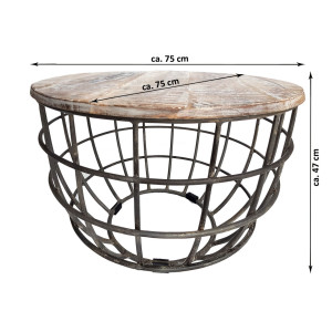 Couchtisch rund nachhaltig Lexington ø 75 cm Metall Gitter Drahtgestell Massivholz Wohnzimmer-Tisch