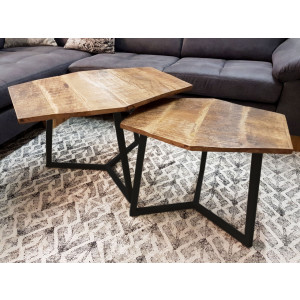 Couchtisch Set 2 Stück Wohnzimmer Tisch Satztisch Paris Metall-Gestell schwarz