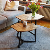 Couchtisch Set 2 Stück Wohnzimmer Tisch Satztisch Paris Metall-Gestell schwarz