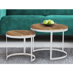 Couchtisch 2er Set Beistelltisch Wohnzimmer-Tisch rund Austin Metall-Gestell altsilber