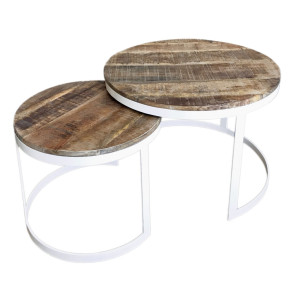 Couchtisch 2er Set Beistelltisch Wohnzimmer-Tisch rund Austin Metall-Gestell altsilber