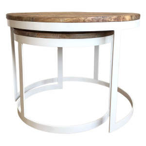 Couchtisch 2er Set Beistelltisch Wohnzimmer-Tisch rund Austin Metall-Gestell altsilber