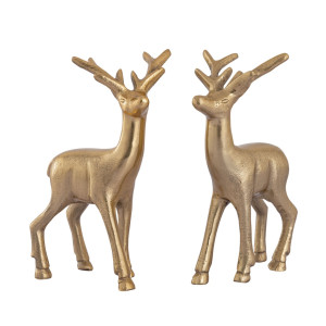 Deko Figur Hirsch 2er Set Tischdekoration Tierfigur Metall Weihnachtsdeko gold Aluminium