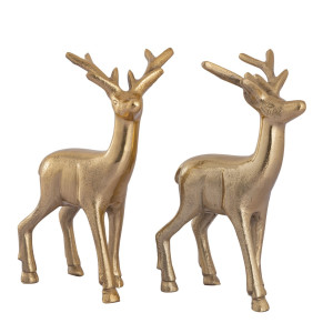 Deko Figur Hirsch 2er Set Tischdekoration Tierfigur Metall Weihnachtsdeko gold Aluminium