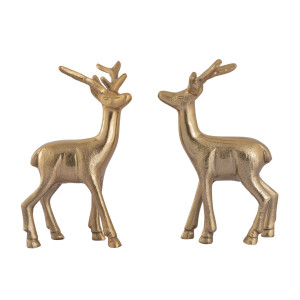 Deko Figur Hirsch 2er Set Tischdekoration Tierfigur Metall Weihnachtsdeko gold Aluminium