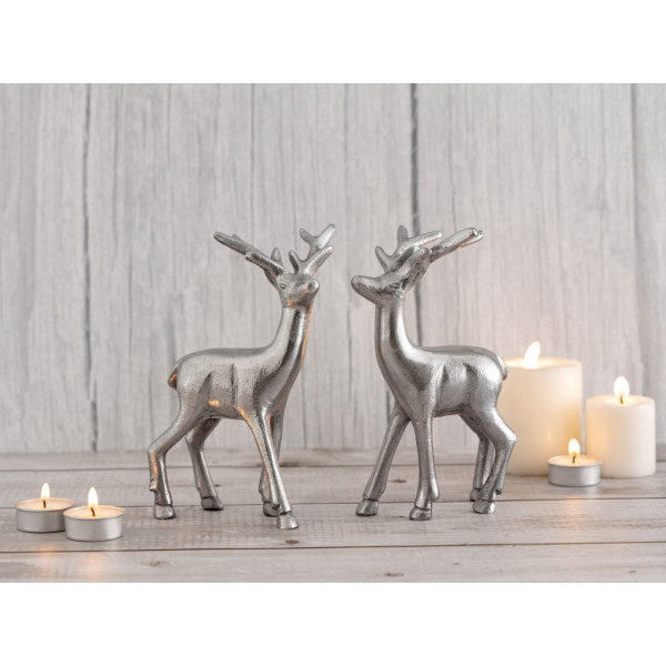 Deko Figur Hirsch 2er Set Tischdekoration Tierfigur Metall Weihnachtsdeko silber Aluminium