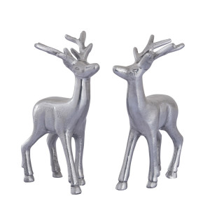 Deko Figur Hirsch 2er Set Tischdekoration Tierfigur Metall Weihnachtsdeko silber Aluminium