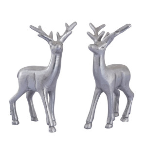Deko Figur Hirsch 2er Set Tischdekoration Tierfigur Metall Weihnachtsdeko silber Aluminium