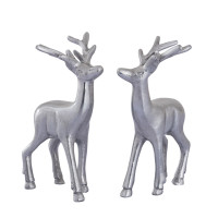 Deko Figur Hirsch 2er Set Tischdekoration Tierfigur Metall Weihnachtsdeko silber Aluminium