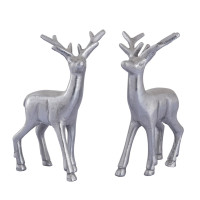 Deko Figur Hirsch 2er Set Tischdekoration Tierfigur Metall Weihnachtsdeko silber Aluminium